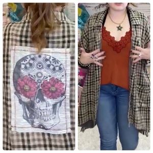 Sugar Skull Patch Plaid Shirt